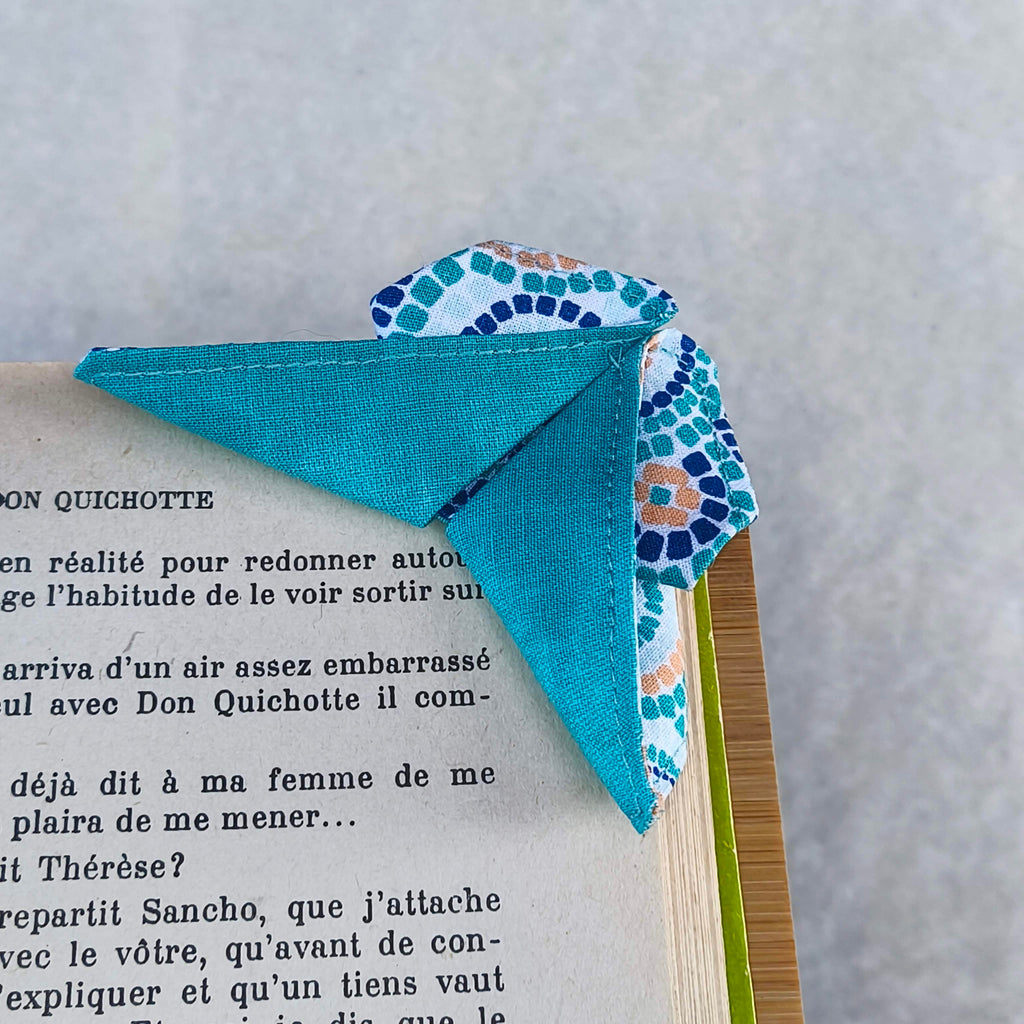 marque page origami mosaique turquoise 2 face avant
