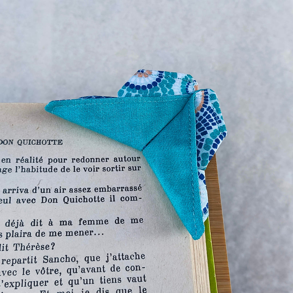 marque page origami mosaique turquoise 3 face avant