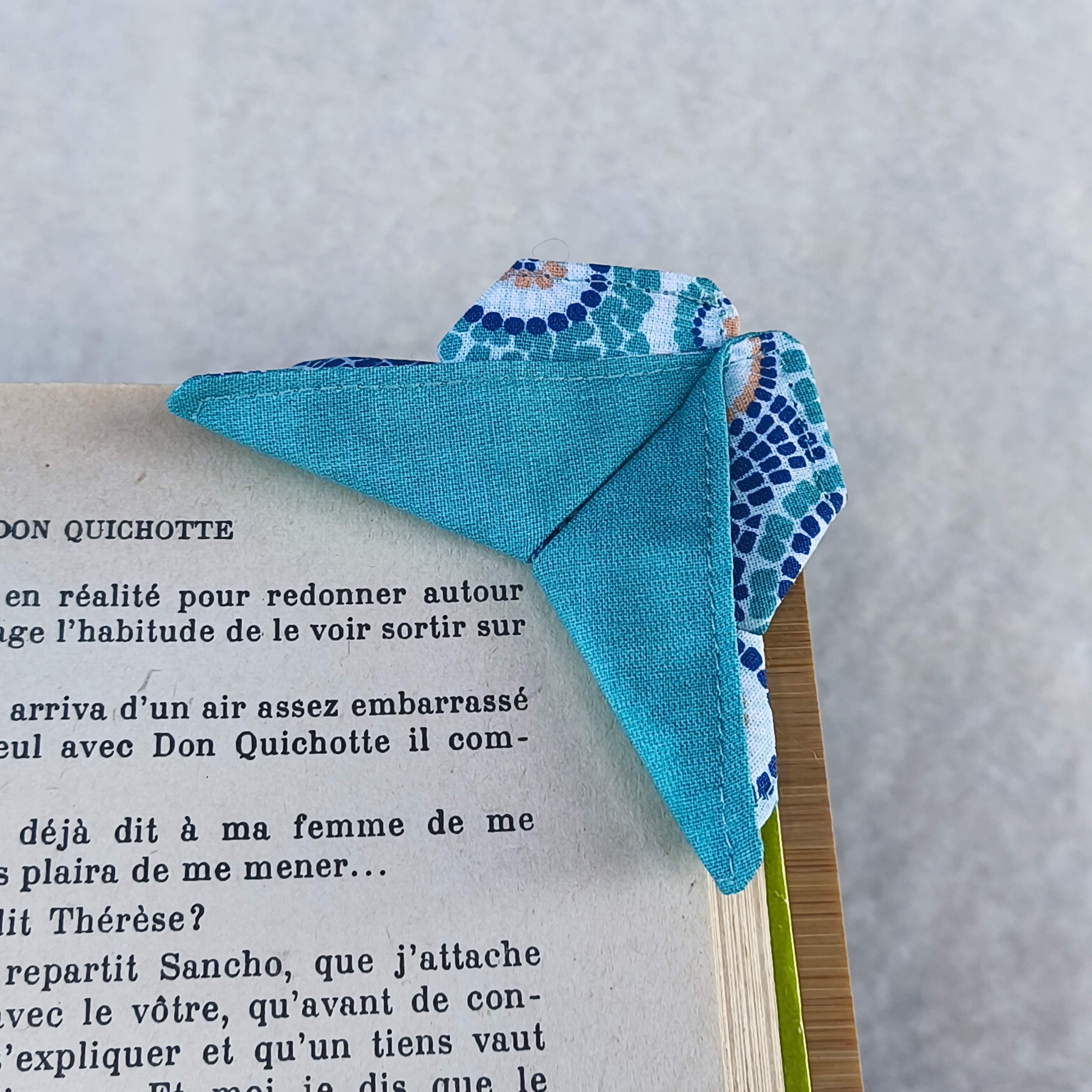 marque page origami mosaique turquoise 3 face avant