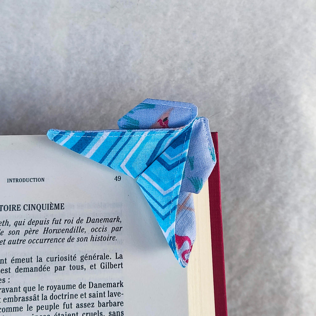 marque page origami papillon bleu motif oiseaux 2 avant