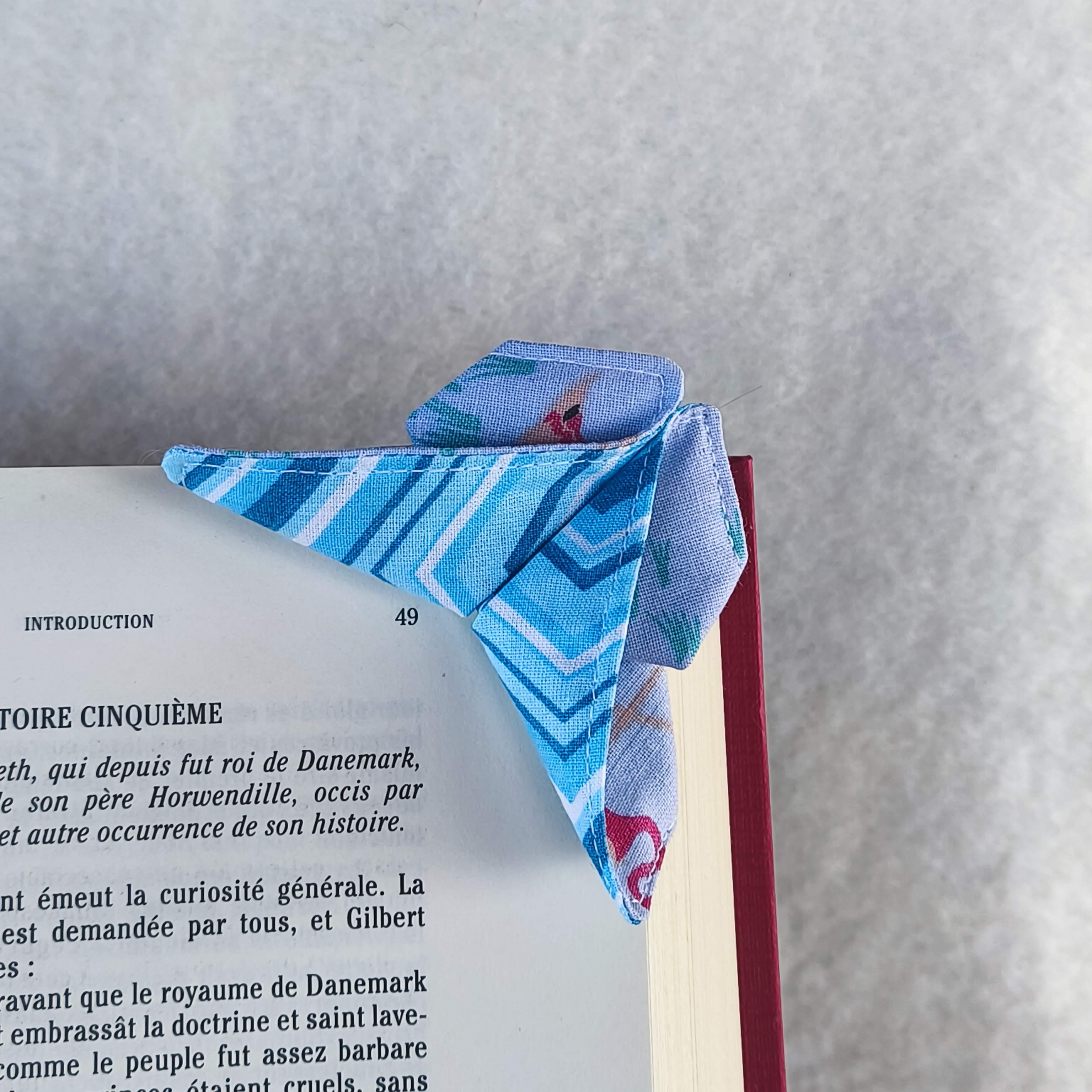 marque page origami papillon bleu motif oiseaux 2 avant