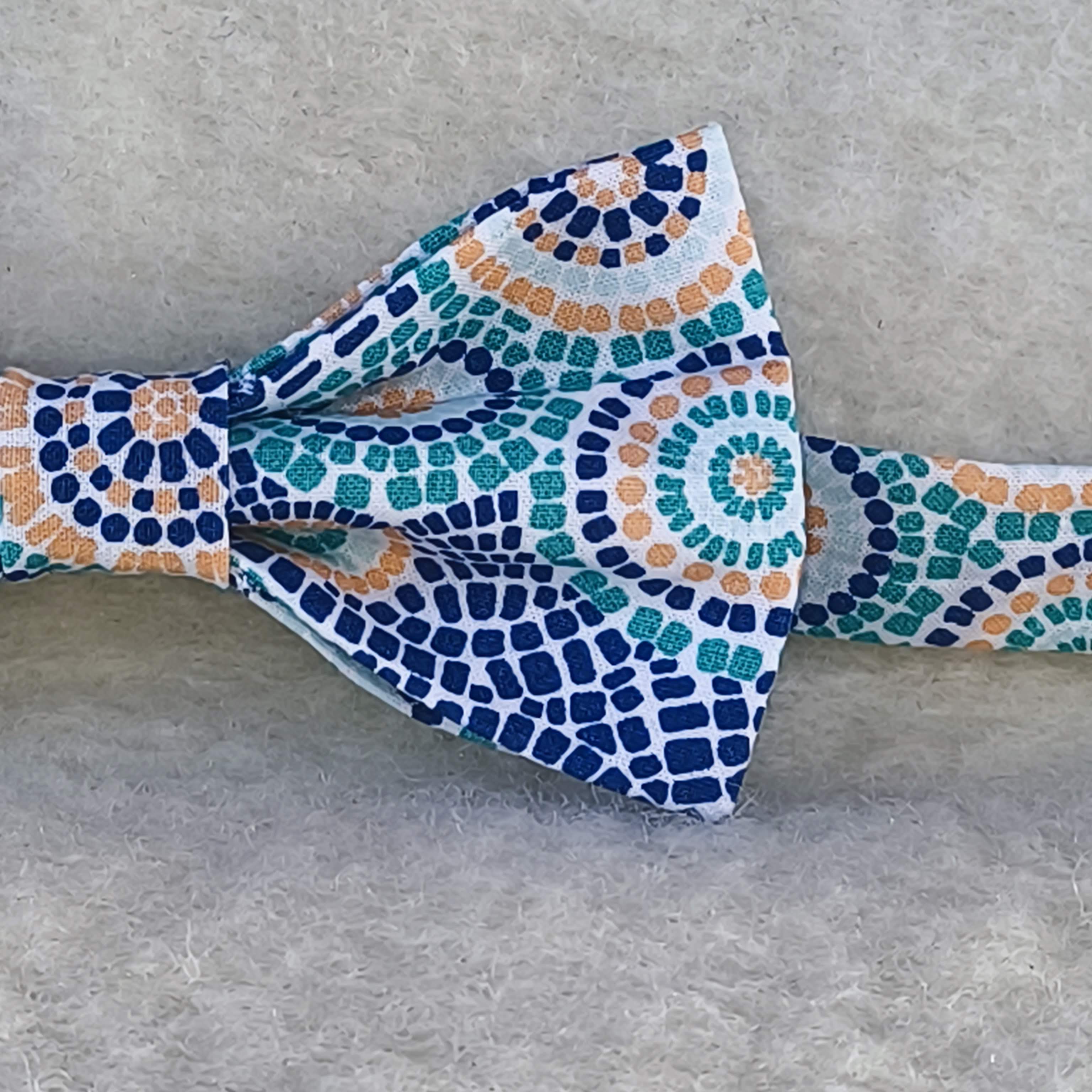 noeud-papillon mosaique vert menthe bleu détail