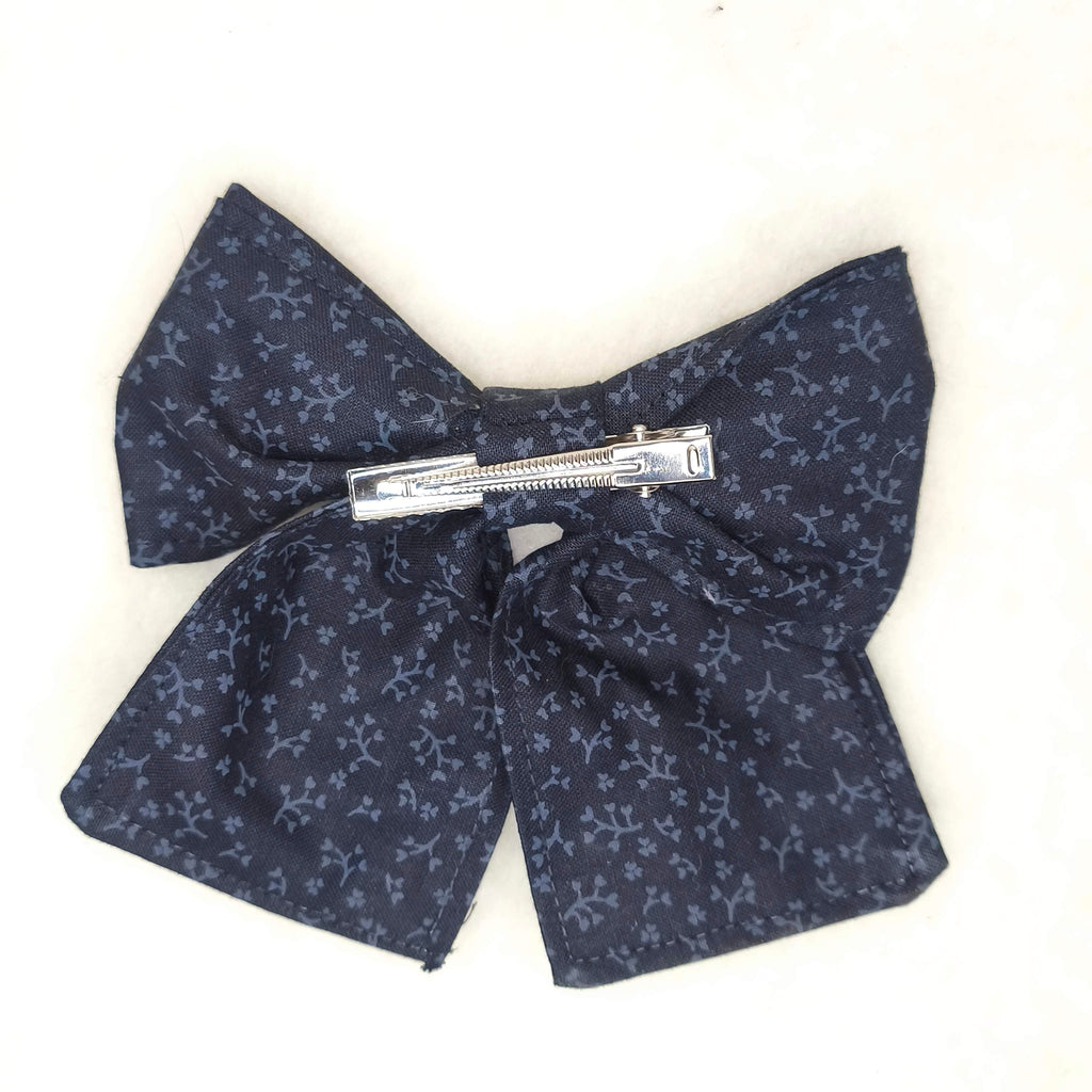 noeud cheveux pince crocodile noir floral faux uni dark bow piece unique vue dos