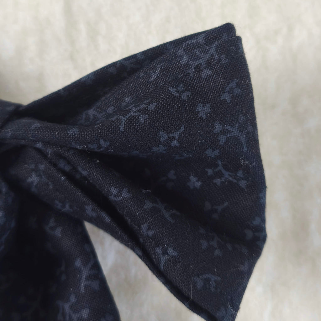 noeud cheveux pince crocodile noir floral faux uni dark bow piece unique détail