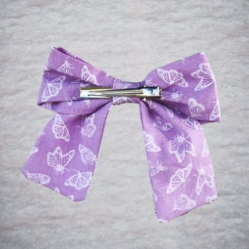 noeud cheveux violet lilas motif papillons coton kaleidoscope vue dos