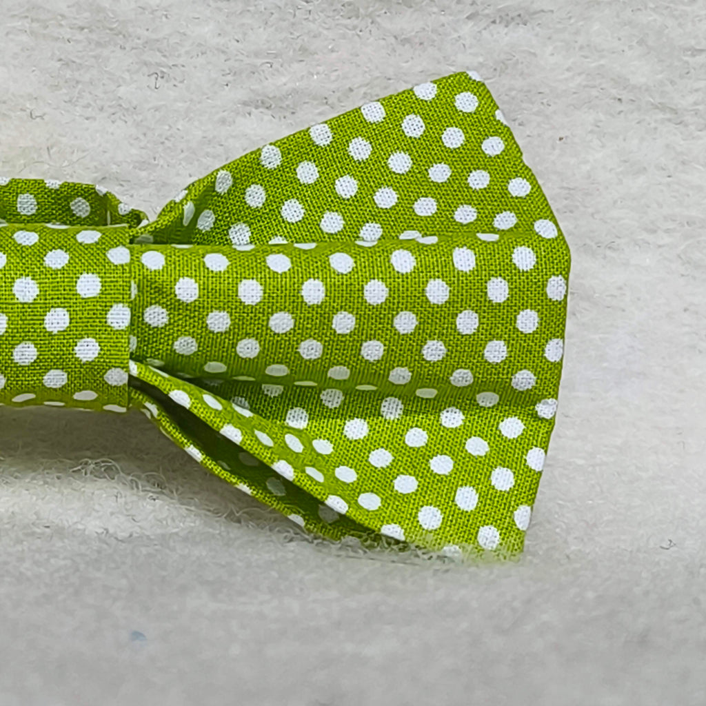 noeud papillon vert pomme a pois blancs pomme pop artisanal détail